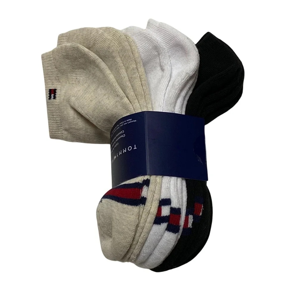 Tommy Hilfiger Womens Cushion No Show Socks 6 Pair‎ Pack Oatmeal White Black NWT